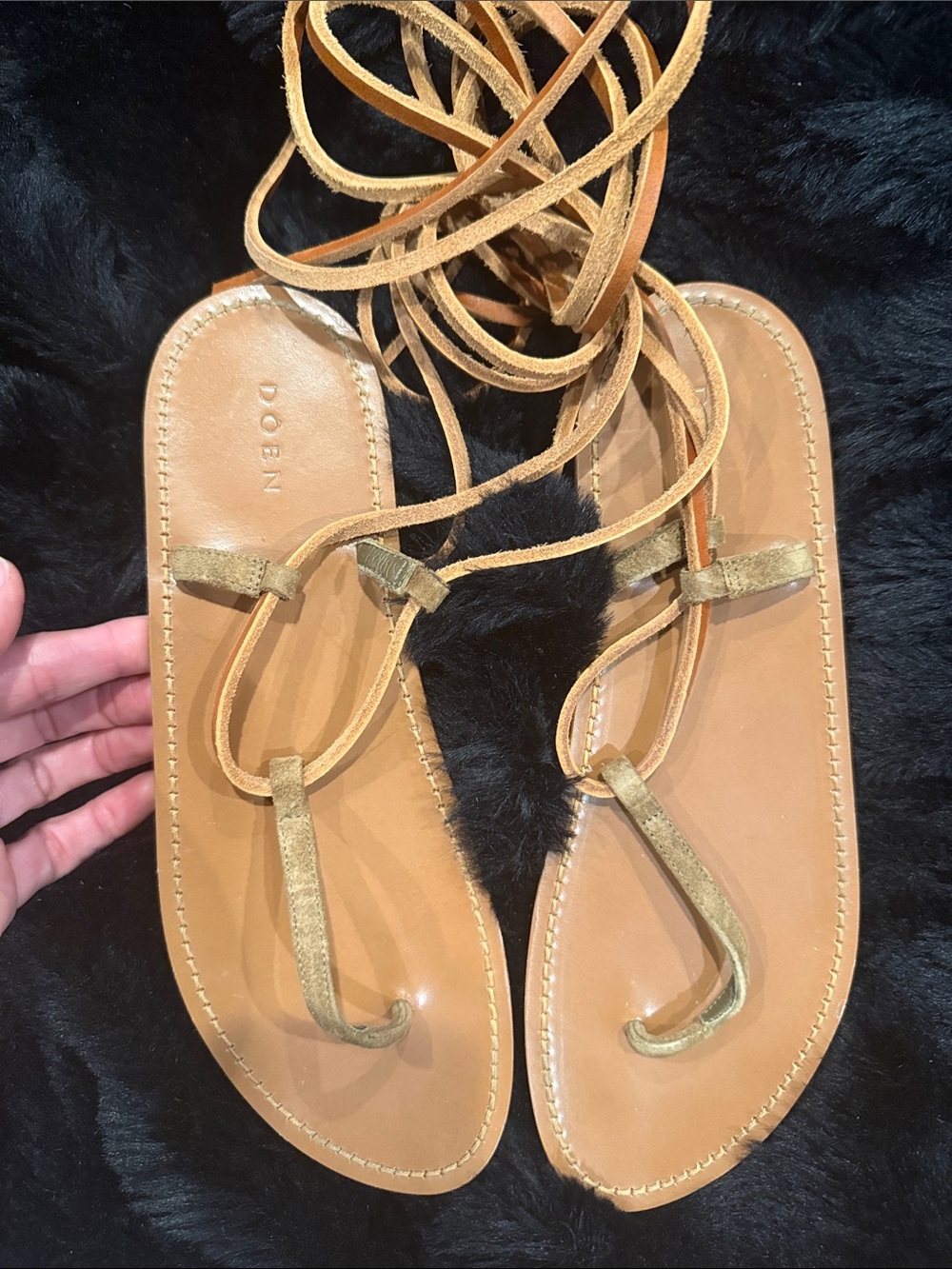 Doen Tan Leather Lace-Up Sandals
